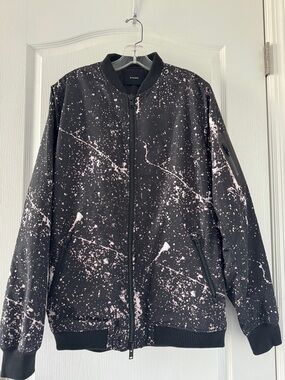 Stampd Black Bomber Jacket with Pale Pink Splatter 
Power off the piece for yrs